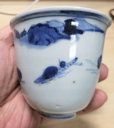 古玩陶瓷青花山水人物紋仰鐘杯拍賣，當(dāng)前價格3980元