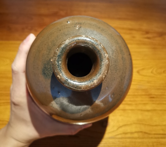 古玩陶瓷明代?磁州窯紫金釉弦紋梅瓶拍賣，當前價格3500元