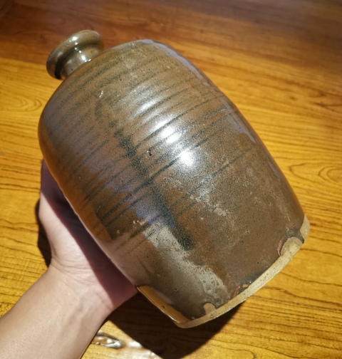 古玩陶瓷明代?磁州窯紫金釉弦紋梅瓶拍賣，當前價格3500元