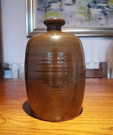 古玩陶瓷明代?磁州窯紫金釉弦紋梅瓶拍賣，當前價格3500元
