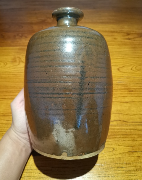 古玩陶瓷明代?磁州窯紫金釉弦紋梅瓶拍賣，當前價格3500元