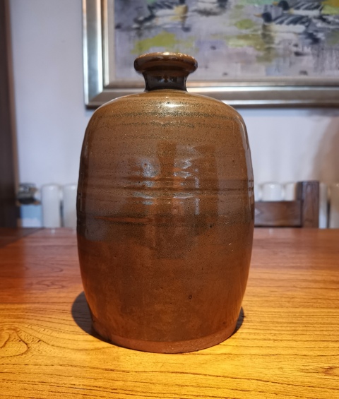 古玩陶瓷明代?磁州窯紫金釉弦紋梅瓶拍賣，當前價格3500元