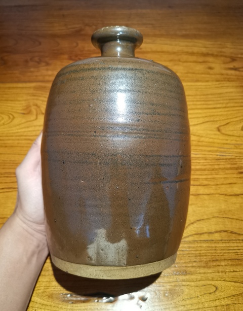 古玩陶瓷明代?磁州窯紫金釉弦紋梅瓶拍賣，當前價格3500元