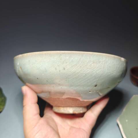 古玩陶瓷鈞窯天青釉紫斑大碗拍賣,當前價格3200元