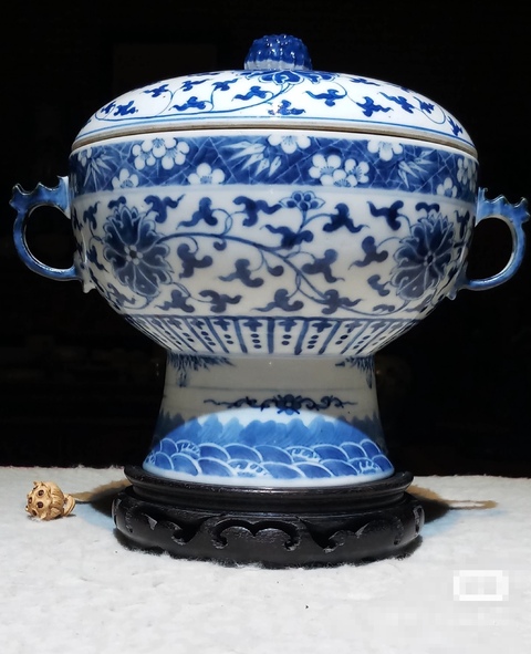 古玩陶瓷清光緒 青花纏枝花卉紋溫鍋拍賣,當前價格500元