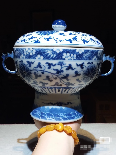古玩陶瓷清光緒 青花纏枝花卉紋溫鍋拍賣,當前價格500元