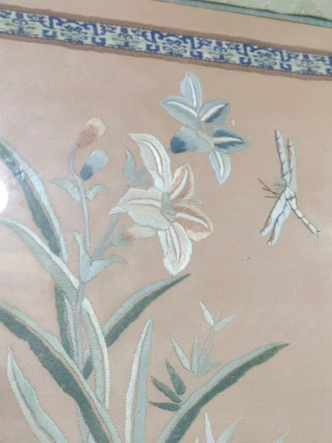 古玩雜項蘭花蜻蜓繡片拍賣,當前價格880元