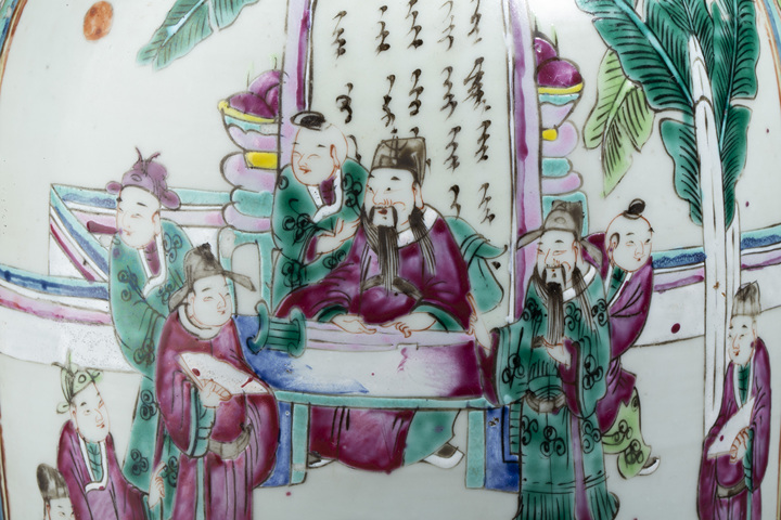 古玩陶瓷清晚·粉彩拜壽圖獅耳瓶拍賣，當前價格6666元