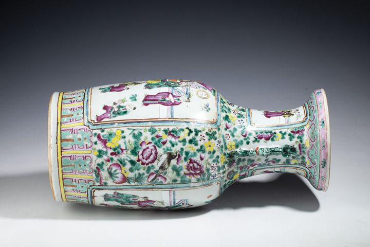 古玩陶瓷清晚·粉彩拜壽圖獅耳瓶拍賣，當前價格6666元