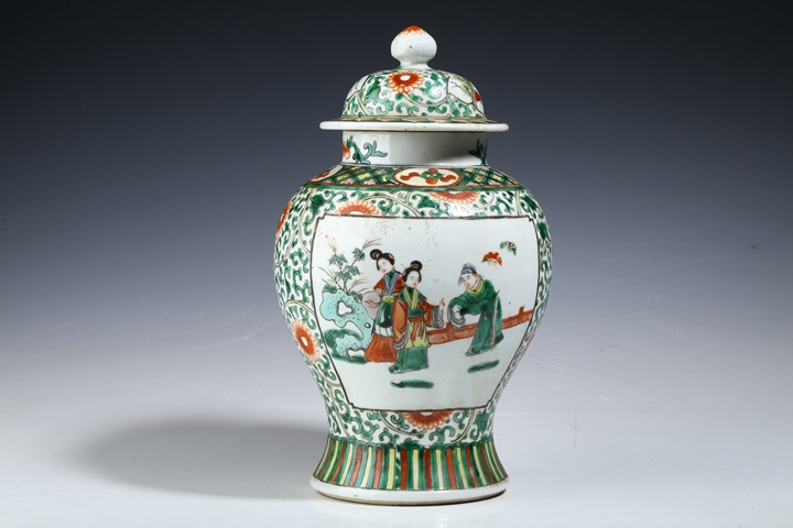 古玩陶瓷五彩西廂記人物故事紋將軍罐 真品鑒賞圖
