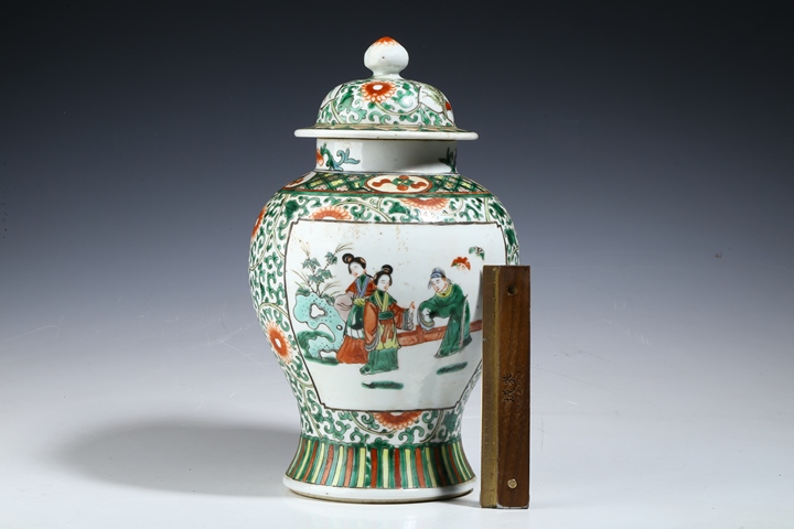 古玩陶瓷五彩西廂記人物故事紋將軍罐 真品鑒賞圖