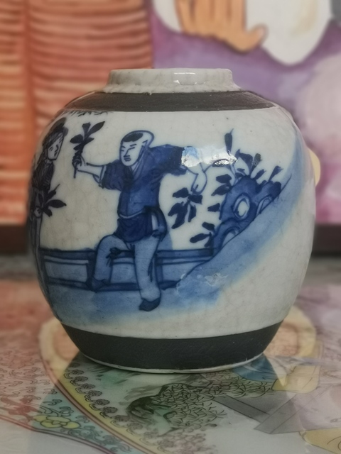 古玩陶瓷青花***教子圖人物紋罐拍賣(mài)，當(dāng)前價(jià)格1866元