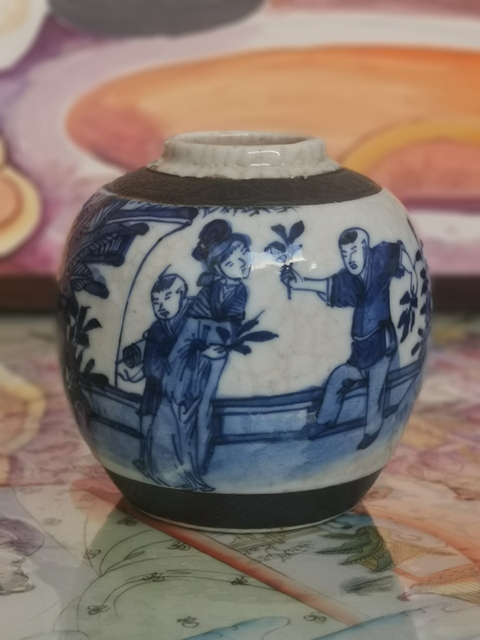 古玩陶瓷青花***教子圖人物紋罐拍賣(mài)，當(dāng)前價(jià)格1866元