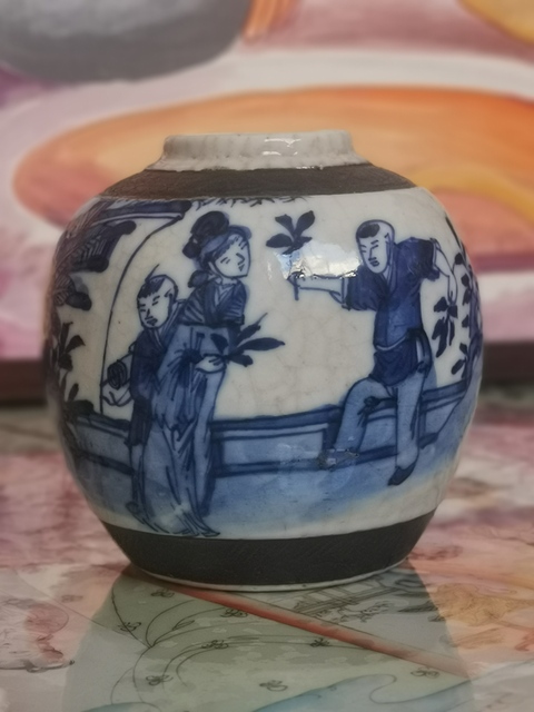 古玩陶瓷青花***教子圖人物紋罐拍賣(mài)，當(dāng)前價(jià)格1866元