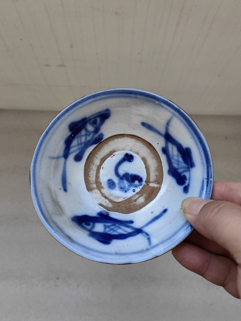 古玩陶瓷青花三魚碗拍賣,當前價格398元