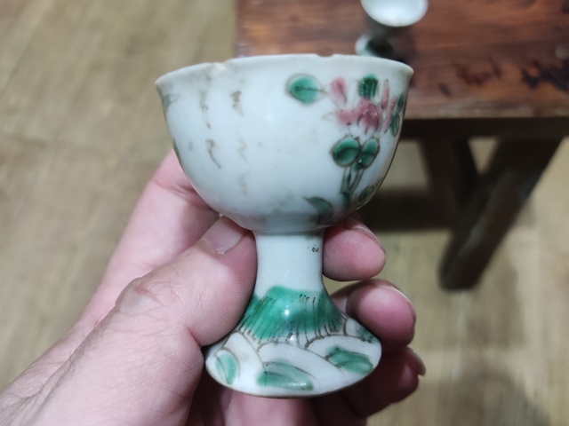 古玩陶瓷晚清詩文花卉高足杯一對拍賣,當前價格128元