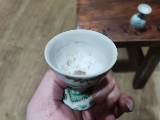 古玩陶瓷晚清詩文花卉高足杯一對拍賣,當前價格128元