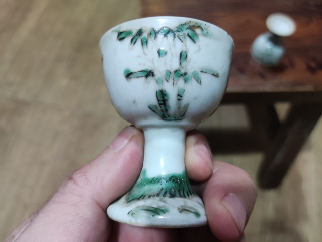 古玩陶瓷晚清詩文花卉高足杯一對拍賣,當前價格128元