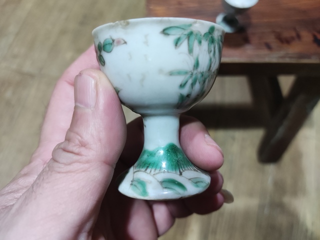 古玩陶瓷晚清詩文花卉高足杯一對拍賣,當前價格128元