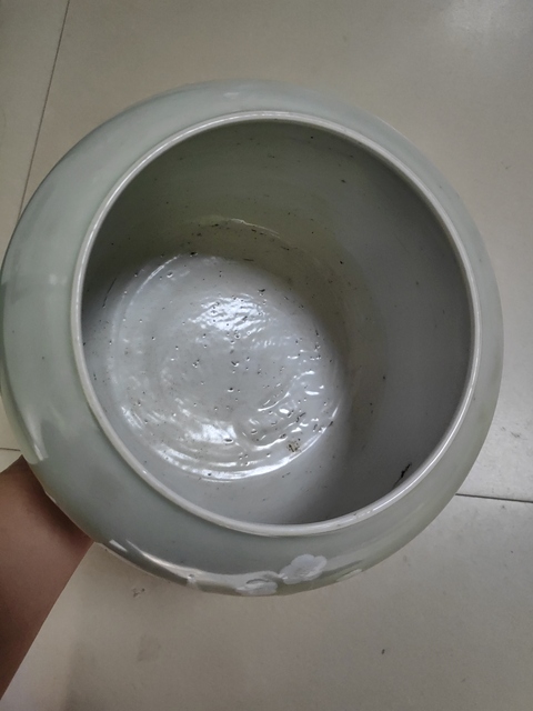 古玩陶瓷晚清豆青釉堆白花卉紋文房水呈拍賣，當前價格4600元