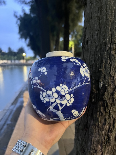 古玩陶瓷【精品】青花冰梅圖雙圈款小蓋罐拍賣，當前價格1980元