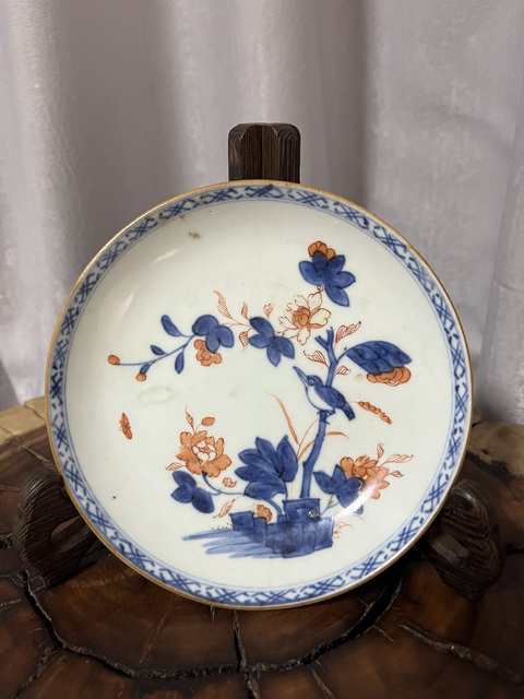古玩陶瓷清康熙青花礬紅花鳥紋盤拍賣,當前價格1200元