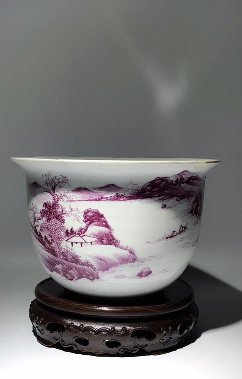 古玩陶瓷【精品】胭脂紅彩山水人物紋花盆拍賣,當(dāng)前價(jià)格5400元