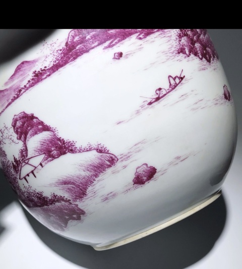 古玩陶瓷【精品】胭脂紅彩山水人物紋花盆拍賣,當(dāng)前價(jià)格5400元