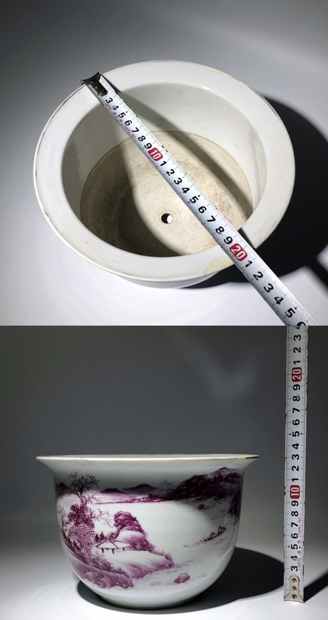 古玩陶瓷【精品】胭脂紅彩山水人物紋花盆拍賣,當(dāng)前價(jià)格5400元