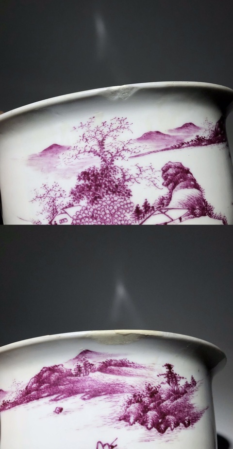 古玩陶瓷【精品】胭脂紅彩山水人物紋花盆拍賣,當(dāng)前價(jià)格5400元