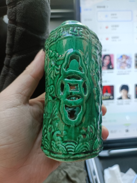 古玩陶瓷民國綠釉筆筒拍賣,當前價格3888元