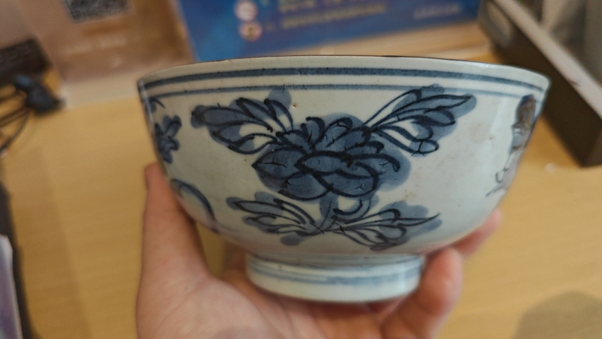 古玩陶瓷康熙 青花鳳穿牡丹圖茶碗拍賣，當前價格1600元