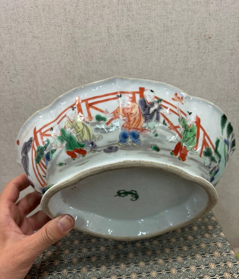 古玩陶瓷晚清五彩嬰戲海棠供碗拍賣,當前價格6500元