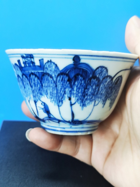 古玩陶瓷青花柳下人物故事紋杯一個拍賣，當前價格4200元