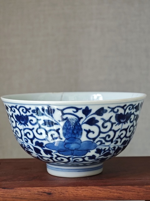 古玩陶瓷清光緒青花纏枝花卉碗 （官）拍賣，當前價格22000元