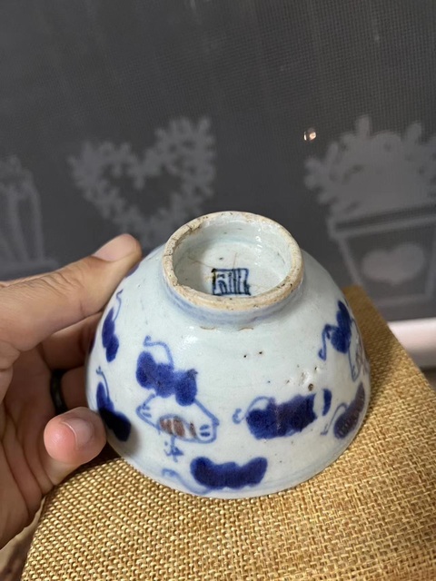 古玩陶瓷清中早期雍乾青花釉里紅杯拍賣，當前價格550元