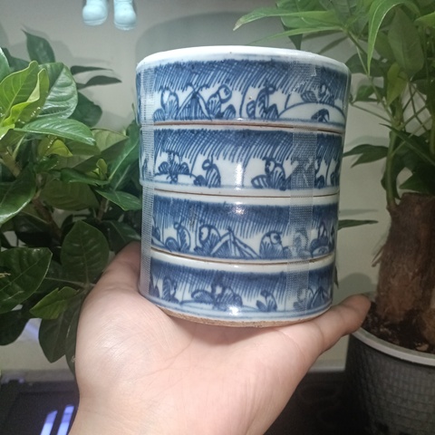 古玩陶瓷（虧出，不議價）清早期麒麟送子青花疊盒拍賣，當前價格2600元
