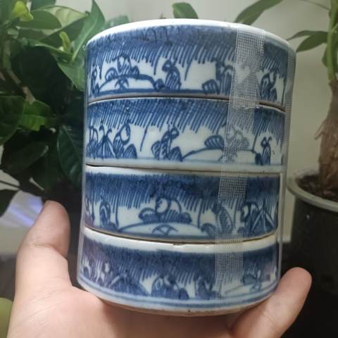 古玩陶瓷（虧出，不議價）清早期麒麟送子青花疊盒拍賣，當前價格2600元