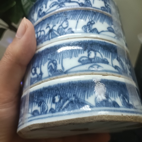 古玩陶瓷（虧出，不議價）清早期麒麟送子青花疊盒拍賣，當前價格2600元