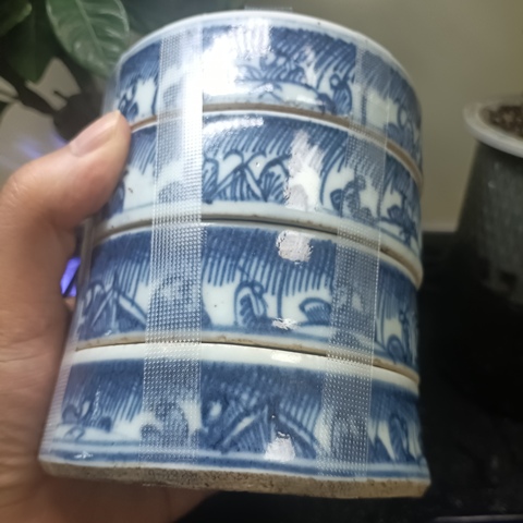 古玩陶瓷（虧出，不議價）清早期麒麟送子青花疊盒拍賣，當前價格2600元