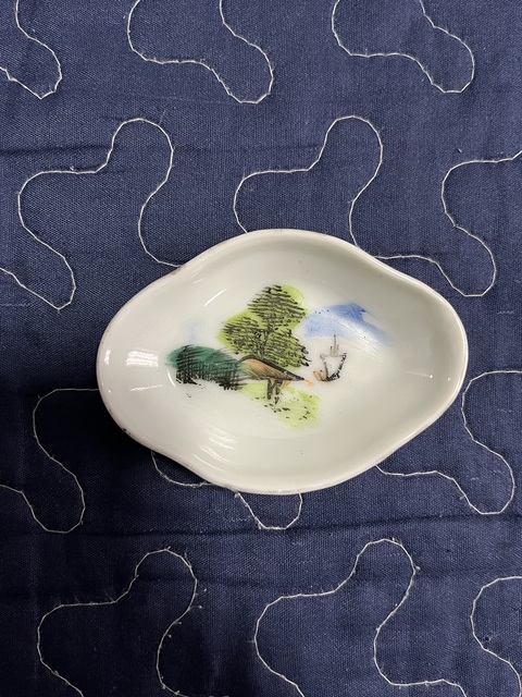 古玩陶瓷民國山水紋匙碟拍賣，當前價格280元