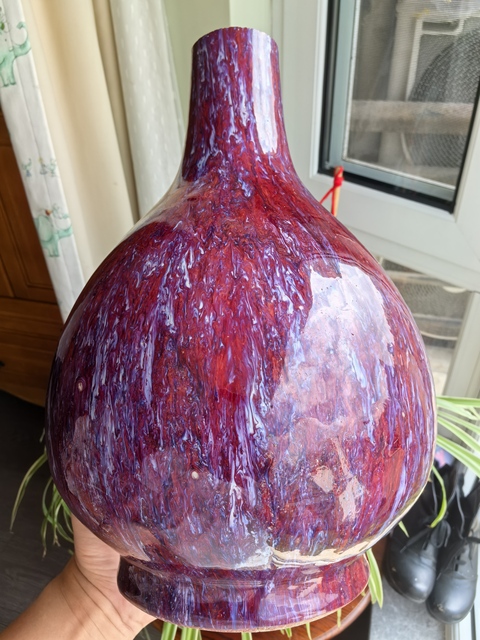 古玩陶瓷清乾隆鈞紅釉窯變膽瓶拍賣,當前價格13000元
