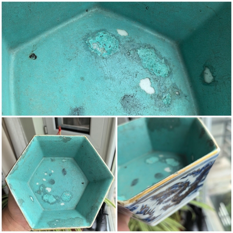 古玩陶瓷道光青花描金趕珠龍紋六方貢碗拍賣，當前價格19500元