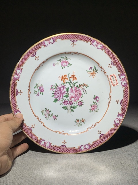 古玩陶瓷廣琺瑯花卉紋盤真品鑒賞圖