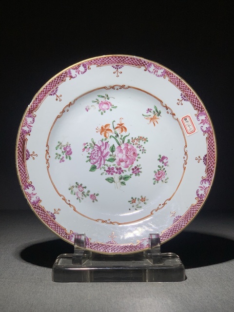 古玩陶瓷廣琺瑯花卉紋盤真品鑒賞圖