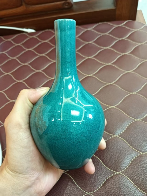 古玩陶瓷孔雀綠釉天球瓶拍賣,當前價格4500元