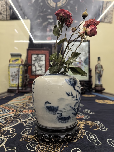 古玩陶瓷道光青花滿池矯詩文罐(煙煲)拍賣，當前價格4888元