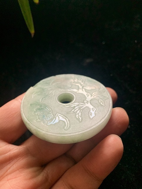 古玩玉器清代翡翠雕“福壽壁”拍賣，當前價格4500元