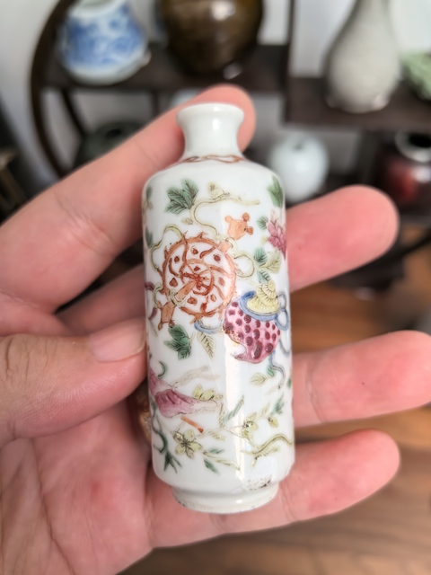 中国古玩 粉彩鼻煙香 6点と台1点 高さ約7