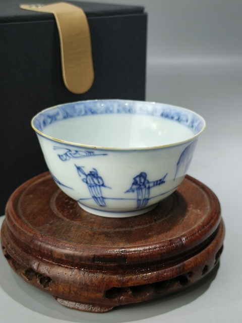 古玩陶瓷（精品主人杯）清康雍·線描青花·深山訪友·主人杯拍賣，當(dāng)前價格768元